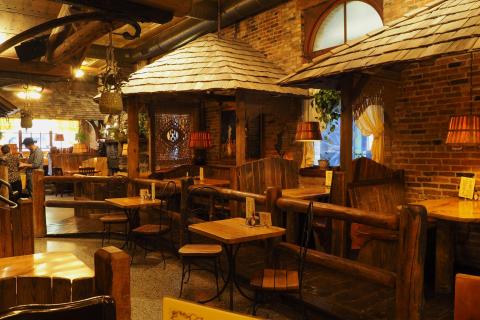 Booths and tables for seating