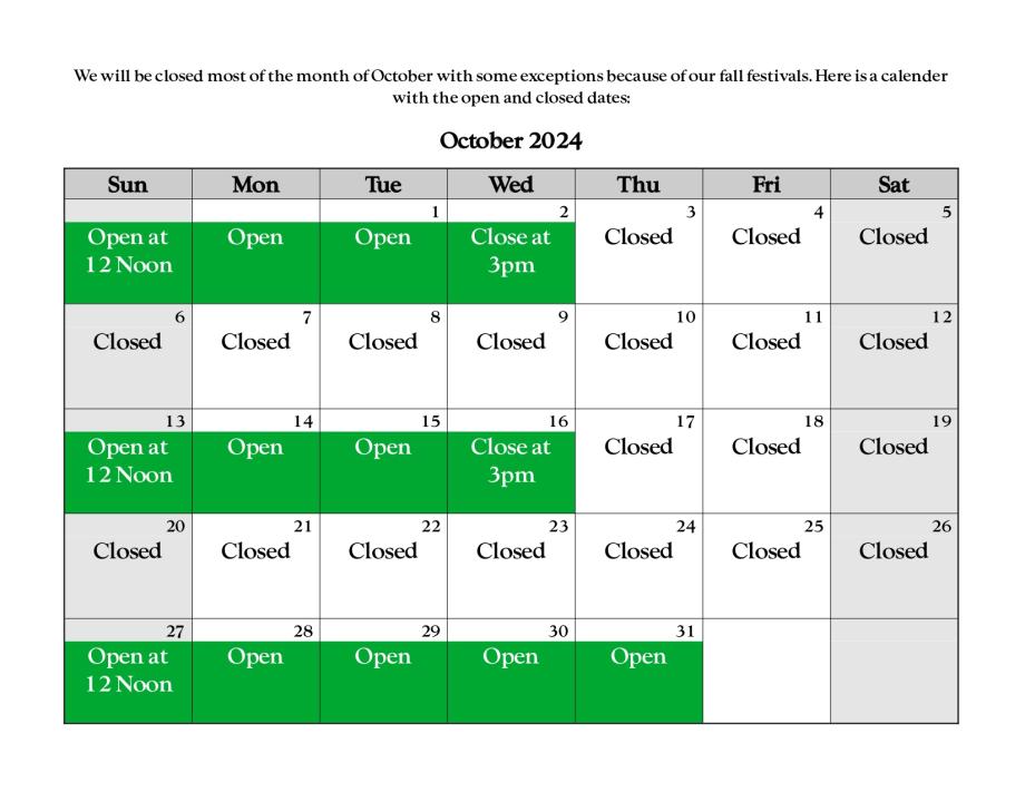 Notice! October Closings