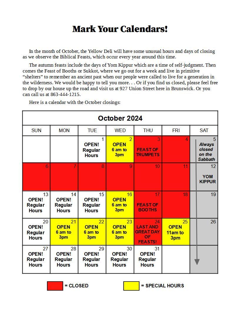 Fall Closing Calendar