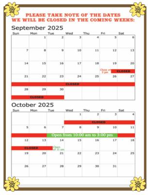 Fall Closing Schedule.
