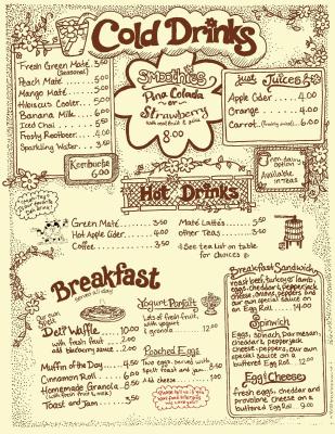 Cold Drinks and Breakfast menu